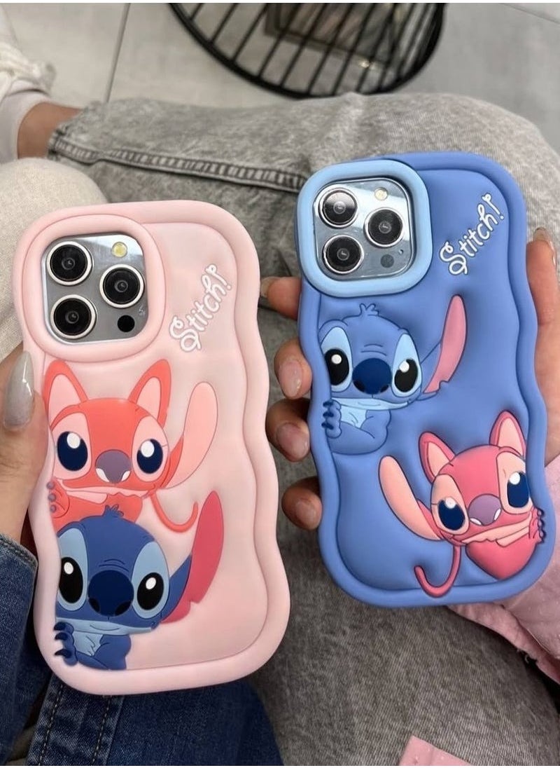 Lilo and Stitch Cartoon 3D Wavy Soft Silicone Phone Case for Oppo F9 (Light Pink)