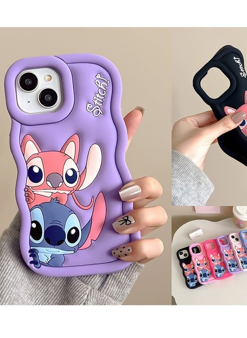 Lilo and Stitch Cartoon 3D Wavy Soft Silicone Phone Case for Oppo F9 (Light Pink)