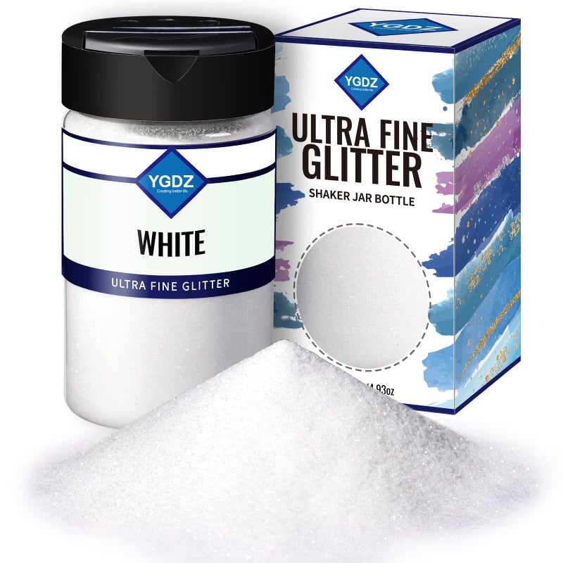 YGDZ White Glitter - Fine, Clear, Extra Fine - 140G (4.93OZ) Snow Glitter for Crafts, Resin Arts & Festivals - Image 1