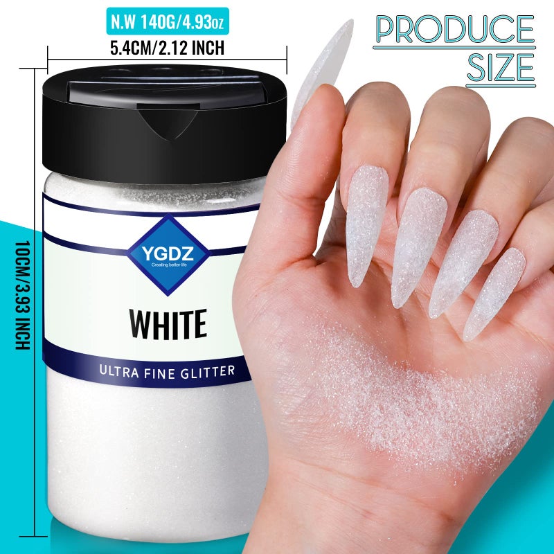 YGDZ White Glitter - Fine, Clear, Extra Fine - 140G (4.93OZ) Snow Glitter for Crafts, Resin Arts & Festivals - Image 5