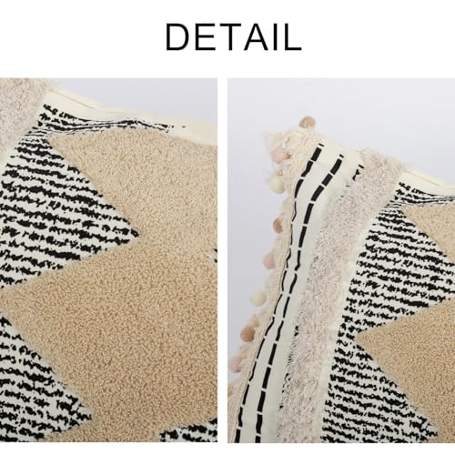 RinRinfam 1Pc Boho Textured Lumbar Pillow Cover 12x 20, Diamond Woven Tufted Farmhouse Neutral Decorative Linen Pillow Cushion Case,Geometric Home Decor for Outdoor Couch Bedroom Car Black and White - Image 2