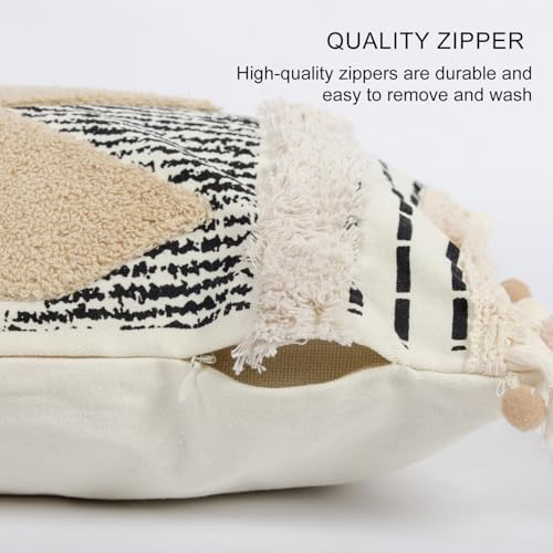 RinRinfam 1Pc Boho Textured Lumbar Pillow Cover 12x 20, Diamond Woven Tufted Farmhouse Neutral Decorative Linen Pillow Cushion Case,Geometric Home Decor for Outdoor Couch Bedroom Car Black and White - Image 4