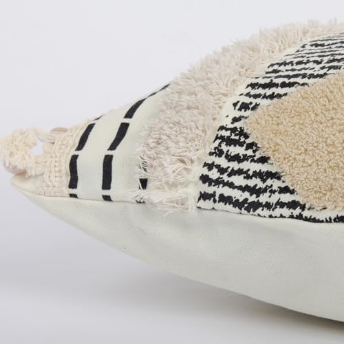 RinRinfam 1Pc Boho Textured Lumbar Pillow Cover 12x 20, Diamond Woven Tufted Farmhouse Neutral Decorative Linen Pillow Cushion Case,Geometric Home Decor for Outdoor Couch Bedroom Car Black and White - Image 5
