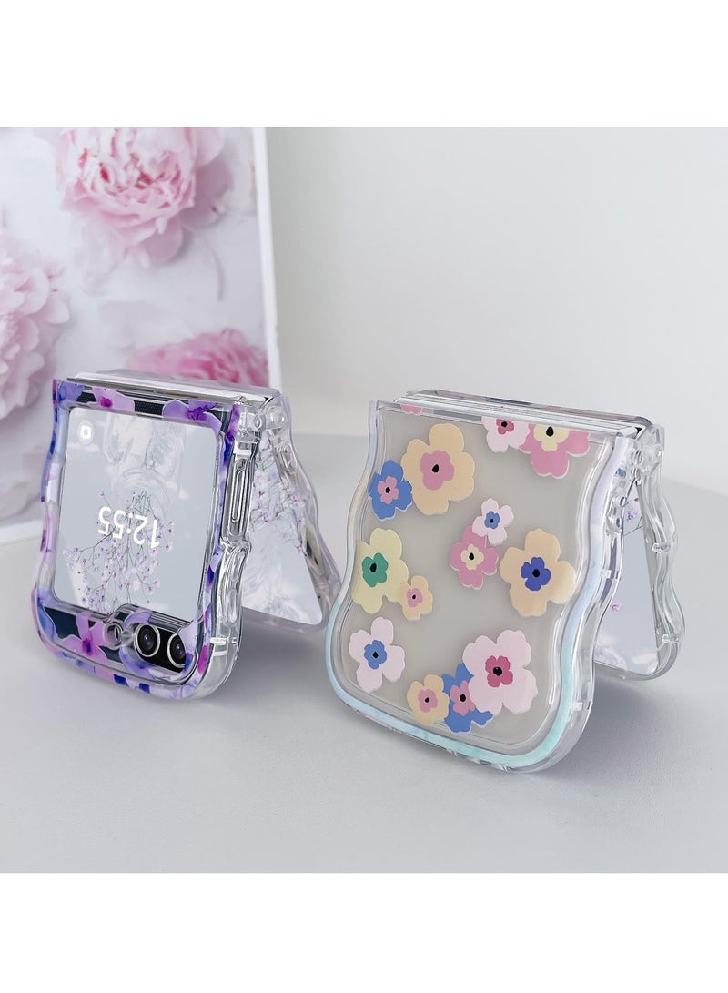 Excefore Designed for Galaxy Z Flip 5 Case, Curly Wave Frame Cute Flower Cover Shockproof Protective Phone Case for Samsung Flip 5 5G, Purple Flower - Image 4