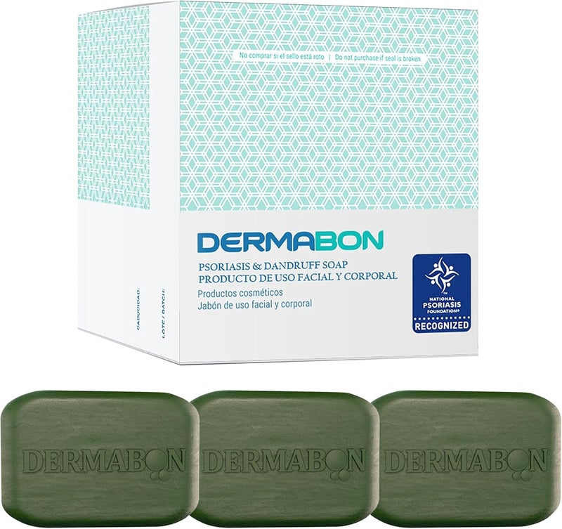 Dermabon Psoriasis Cleanser Seborrheic Dermatitis  Eczema Soap Bar for Adults  2 Coal Tar Soap Active Ingredient  Soothes Itching Reduces Inflammation Moisturizes SkinGentle Daily Use  3 Pack