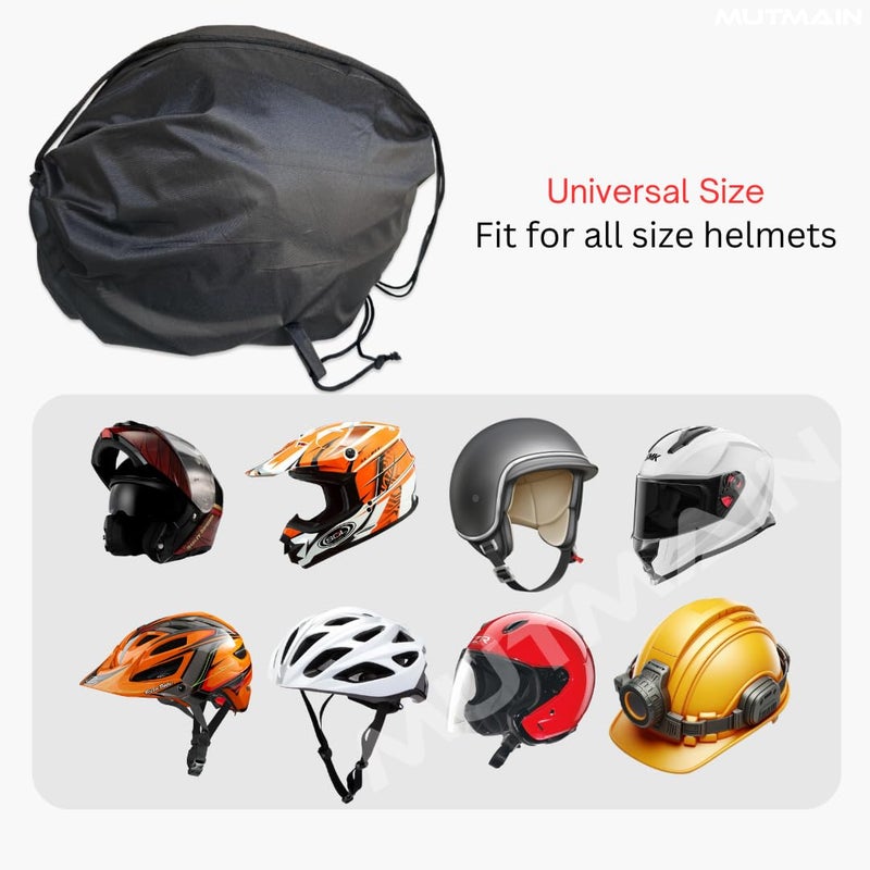 MUTMAIN Pack of 2 Helmet Cover/Bag Drawstring Backpack Waterproof Keeps Your Helmet Safe from Dust, Rain and Scratches Bike Helmet (HC02_2pic_Black) - Image 5