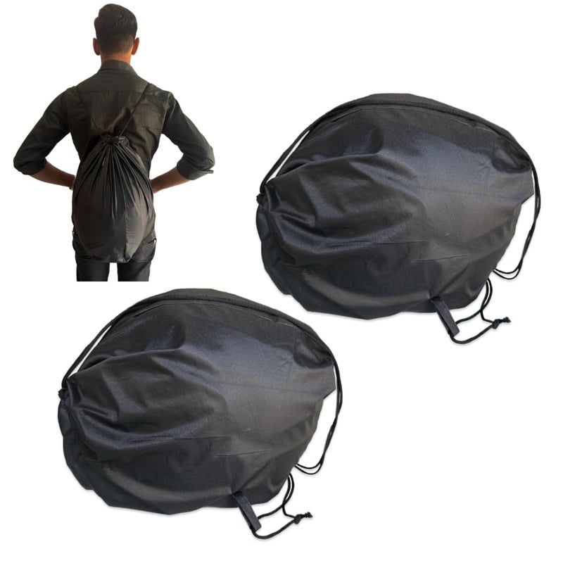 MUTMAIN Pack of 2 Helmet Cover/Bag Drawstring Backpack Waterproof Keeps Your Helmet Safe from Dust, Rain and Scratches Bike Helmet (HC02_2pic_Black) - Image 1