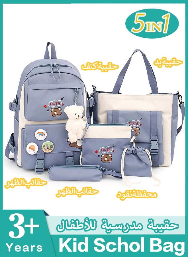 5Pcs Accessories Backpack with Pin & Set Backpack Kawaii Backpack School Bags for Teen Girl with Badge&Pendant Shoulder Bag Pencil Box Tote Bag Small Bag  - Image 1