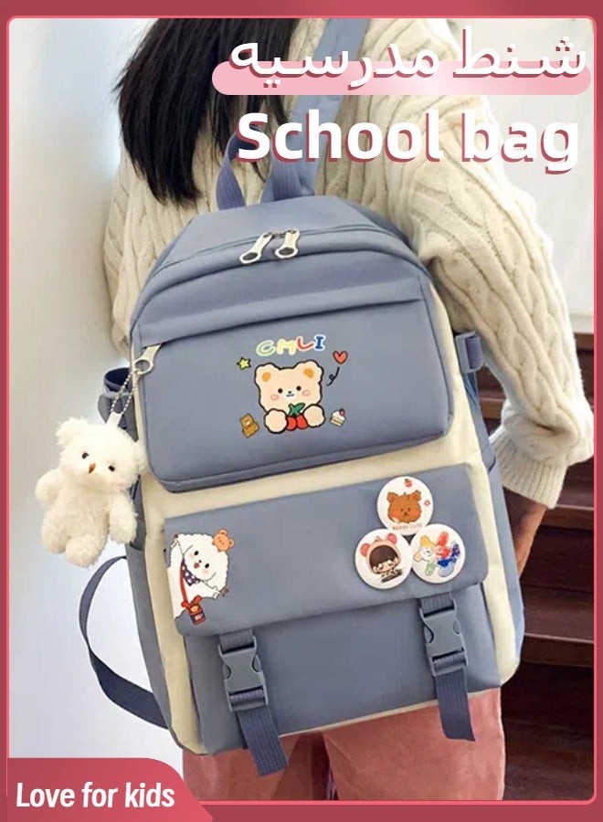5Pcs Accessories Backpack with Pin & Set Backpack Kawaii Backpack School Bags for Teen Girl with Badge&Pendant Shoulder Bag Pencil Box Tote Bag Small Bag  - Image 2