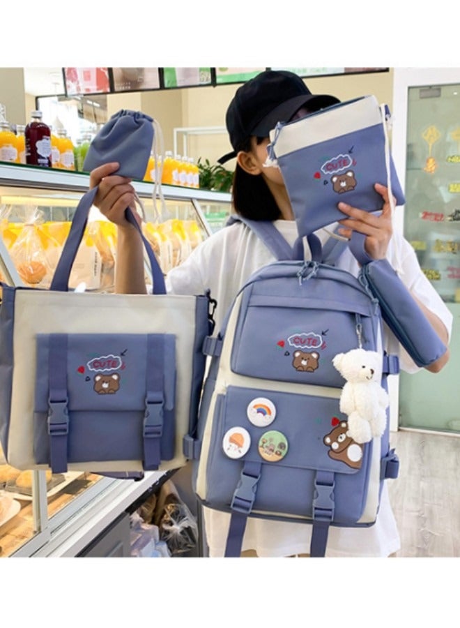 5Pcs Accessories Backpack with Pin & Set Backpack Kawaii Backpack School Bags for Teen Girl with Badge&Pendant Shoulder Bag Pencil Box Tote Bag Small Bag  - Image 3
