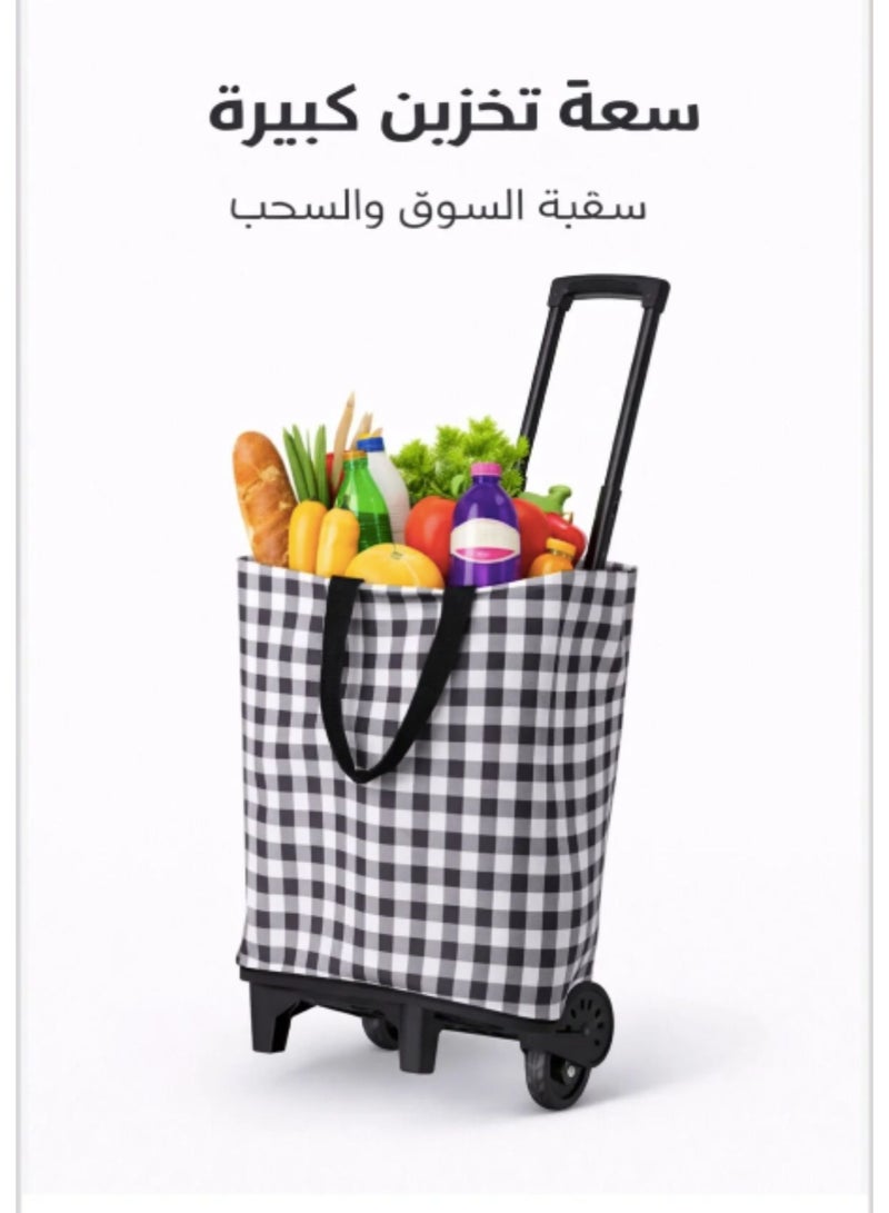 عربة تسوق قابلة للطي من TSUMAB مع عجلات – حقيبة تسوق خفيفة الوزن مقاومة للماء بمقبض قابل للسحب