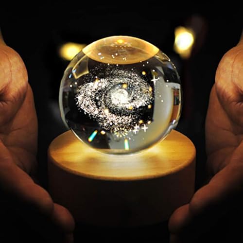 Desidiya Galaxy 3D Crystal Ball Night Light with Wooden Base - LED USB Table Lamp for Kids, Teens, and Home Decor - Image 3