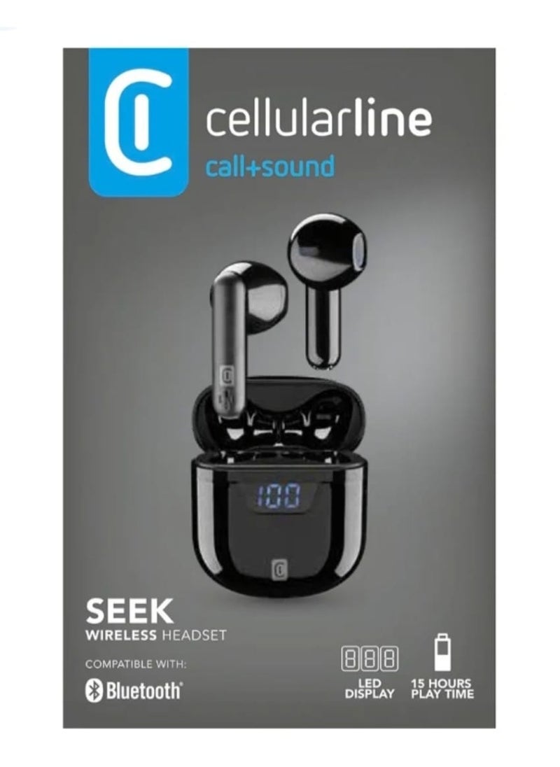 Cellularline SEEK Wireless Headset  offer a completely wireless experience, eliminating the hassle of tangled wires and providing freedom of movement.The Earbuds Provide up to 3 Hours of Continuous Playback on a Single Charge ( BLACK )