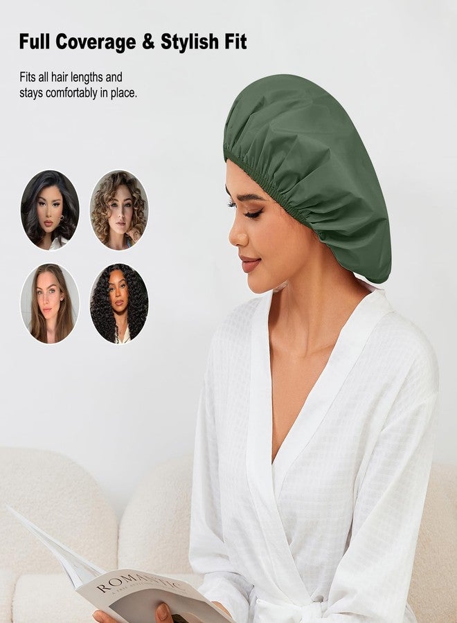 Selalu 2 Pack Shower Caps for Women, Reusable Waterproof Shower Cap with Elastic Band, Thickened Waterproof Fabric Shower Bonnet for Braids, Long Hair - Image 5