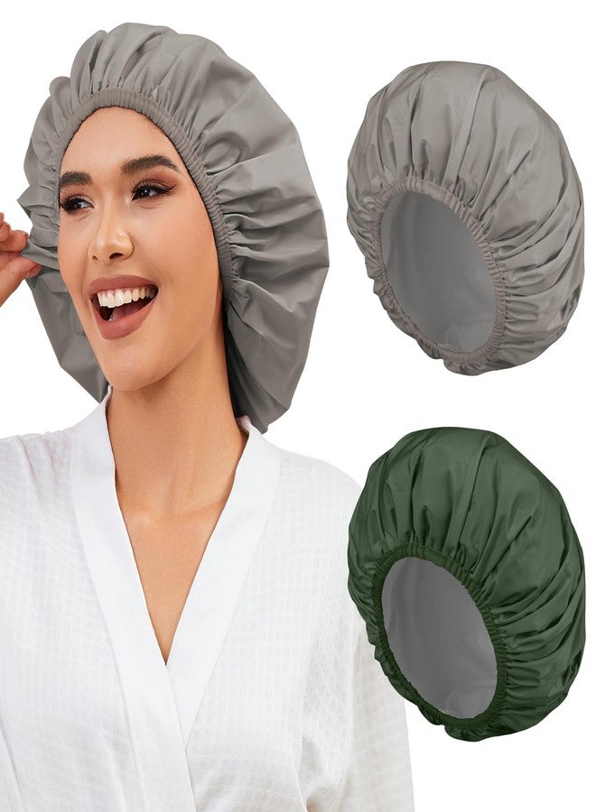 Selalu 2 Pack Shower Caps for Women, Reusable Waterproof Shower Cap with Elastic Band, Thickened Waterproof Fabric Shower Bonnet for Braids, Long Hair - Image 1