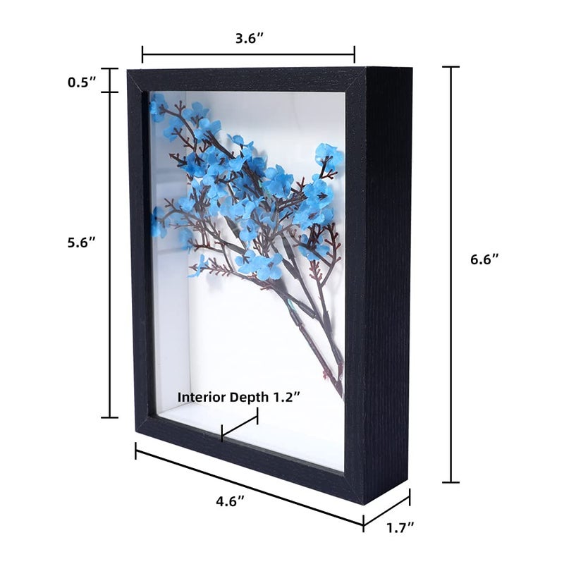 KAPIX Small Shadow Box 4x6 Picture Frame with HD Plexiglass Deep Wood Memory Box Display case for Flowers Ticket Memorabilia Keepsake Medal Art and Photos Black - Image 2