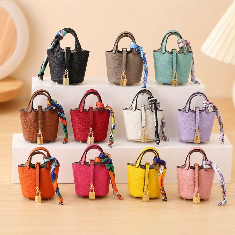 Mini Leather Basket Bag Charm - Image 1