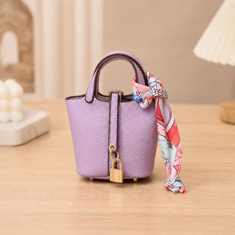 Mini Leather Basket Bag Charm - Image 3