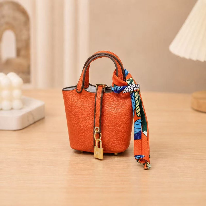 Mini Leather Basket Bag Charm - Image 2