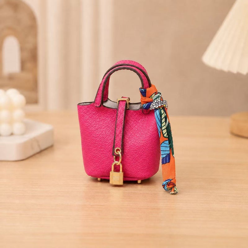 Mini Leather Basket Bag Charm - Image 4
