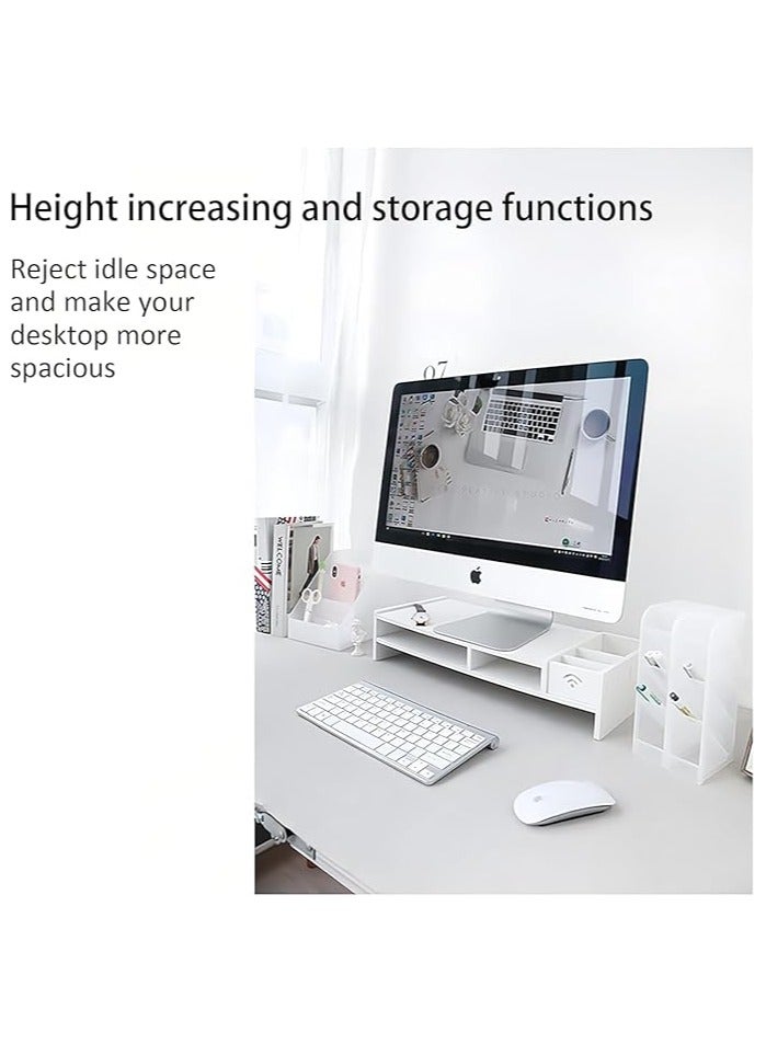 Arabest 2-Tier Computer Monitor Stand Riser,Desktop Wood Stand with Storage WiFi Box and Mobile Phone Holder for Home Office,Desk Riser Desktop Organizer Stand for Computer Laptop Printer  - Image 2