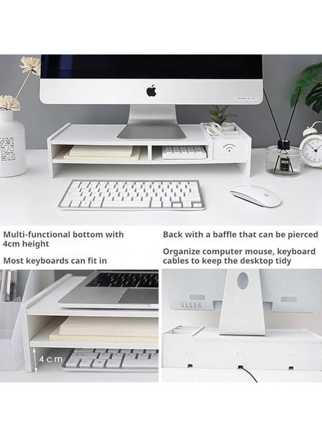 Arabest 2-Tier Computer Monitor Stand Riser,Desktop Wood Stand with Storage WiFi Box and Mobile Phone Holder for Home Office,Desk Riser Desktop Organizer Stand for Computer Laptop Printer  - Image 5