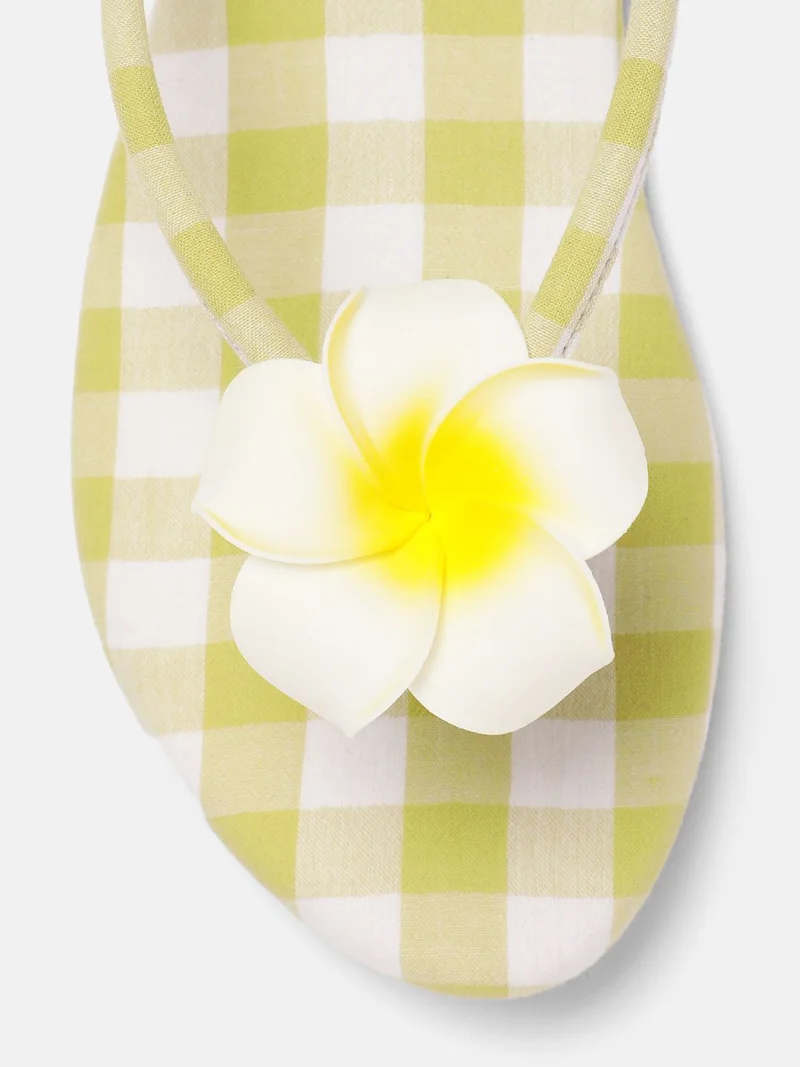 ZORIWORLD  Bahamas Green Gingham Summer Flats with Cushioned Comfort for Women | Best Price UAE