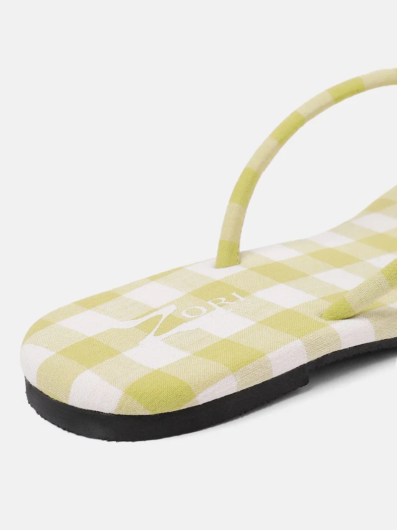 ZORIWORLD  Bahamas Green Gingham Summer Flats with Cushioned Comfort for Women | Best Price UAE