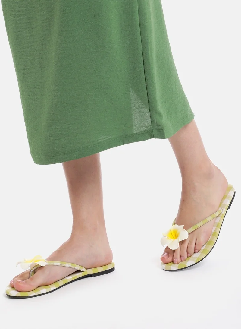 Bahamas Green Gingham Summer Flats with Cushioned Comfort