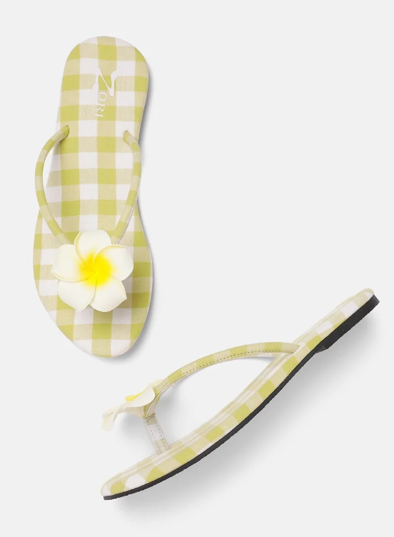 ZORIWORLD  Bahamas Green Gingham Summer Flats with Cushioned Comfort for Women | Best Price UAE