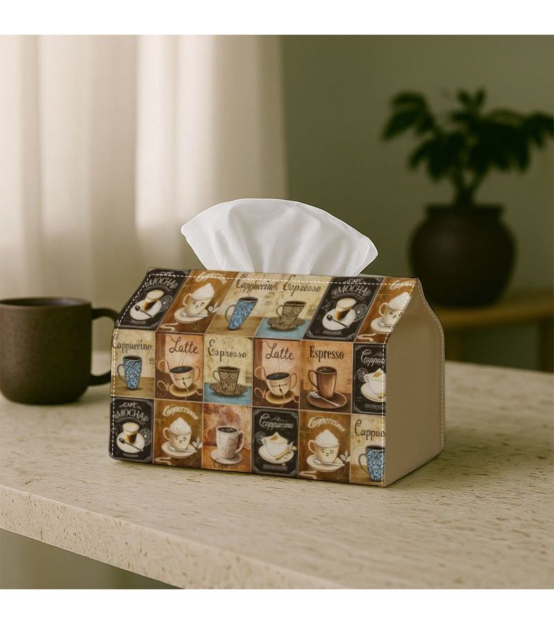 1PC Retro Coffee Design Tissue Box With Cup Pattern Waterproof For Bathroom Living Room Bedroom Dresser Coffee Table And Dining Table - Image 2