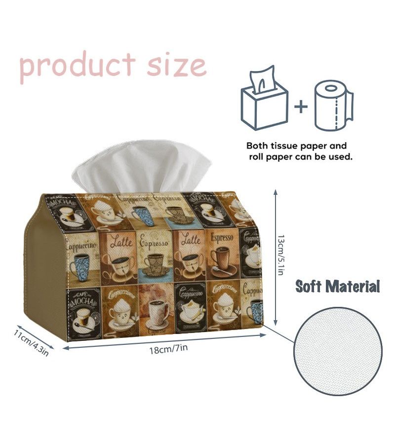 1PC Retro Coffee Design Tissue Box With Cup Pattern Waterproof For Bathroom Living Room Bedroom Dresser Coffee Table And Dining Table - Image 3