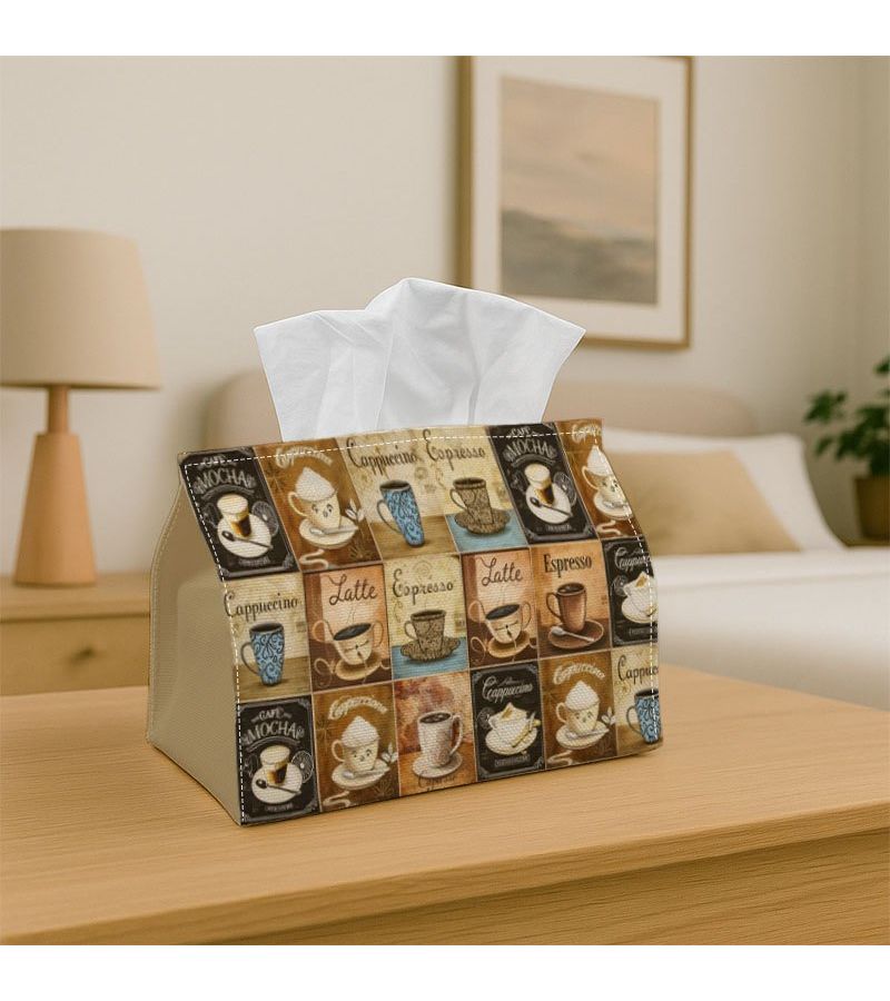 1PC Retro Coffee Design Tissue Box With Cup Pattern Waterproof For Bathroom Living Room Bedroom Dresser Coffee Table And Dining Table - Image 1