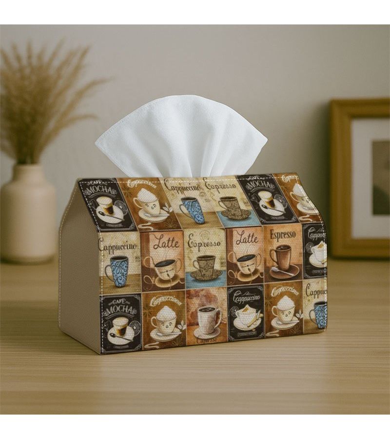 1PC Retro Coffee Design Tissue Box With Cup Pattern Waterproof For Bathroom Living Room Bedroom Dresser Coffee Table And Dining Table - Image 4