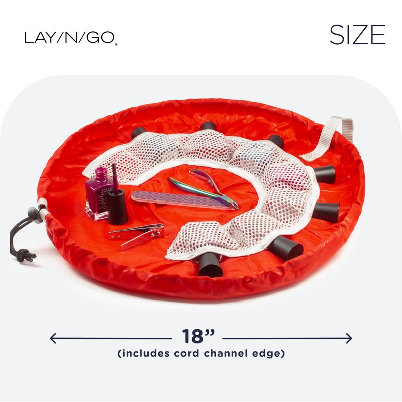 Lay-n-Go NailSpa Drawstring Cosmetic Bag - Portable Nail Supplies Organizer Bag w/ 8 Elastic Mesh Pockets & Circular Center - Durable, Machine Washable Nail Kit Organizer (18", Red) - Image 5