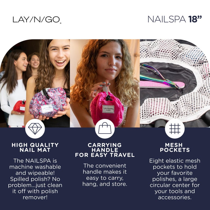 Lay-n-Go NailSpa Drawstring Cosmetic Bag - Portable Nail Supplies Organizer Bag w/ 8 Elastic Mesh Pockets & Circular Center - Durable, Machine Washable Nail Kit Organizer (18", Red) - Image 4
