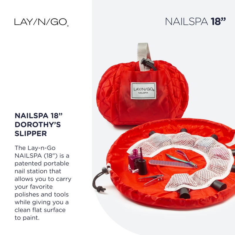 Lay-n-Go NailSpa Drawstring Cosmetic Bag - Portable Nail Supplies Organizer Bag w/ 8 Elastic Mesh Pockets & Circular Center - Durable, Machine Washable Nail Kit Organizer (18", Red) - Image 2