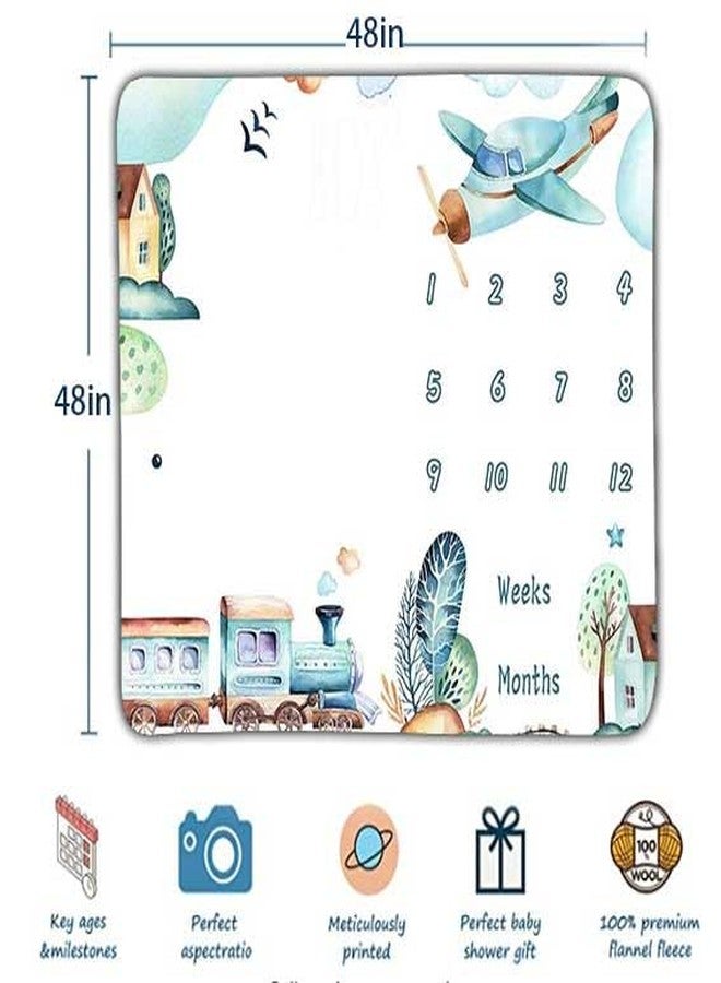 FHZON Airplane and Train Baby Monthly Milestone Blanket for Boy Baby Blanket with Month Marker Frame 48x48in 1-12 Months Milestones for Baby Showers and Newborn BTYHFH043 - Image 4