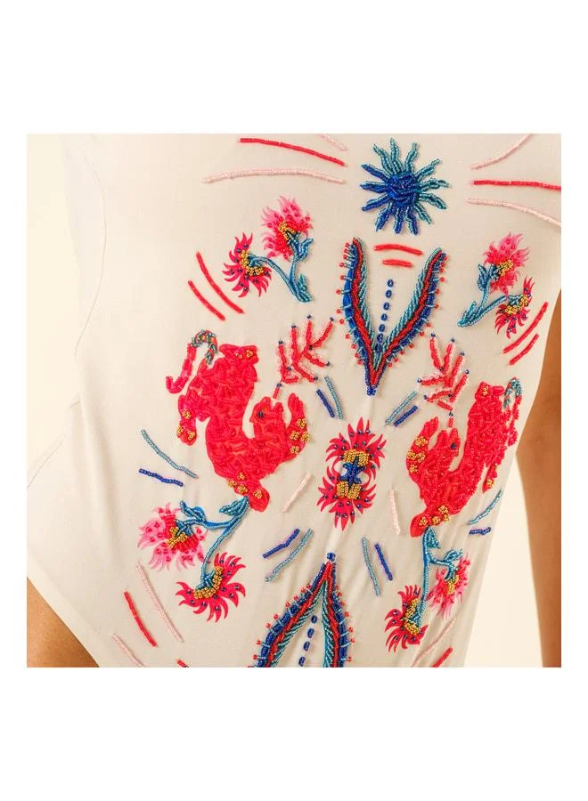 Zsa Zsa Zsu  Prinkipo Printed Beaded Swimsuit 23x21 cm Ecru. for Women | Best Price UAE