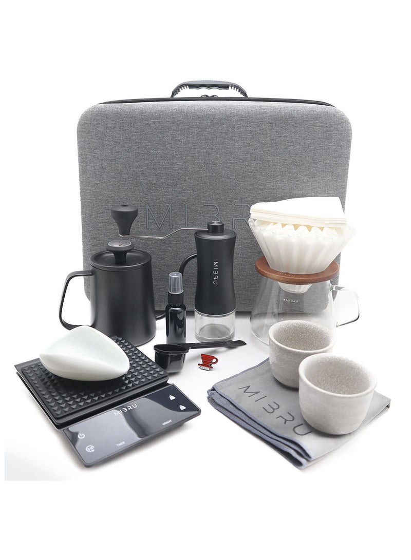 MIBRU V60 Pour Over Premium Drip Coffee Maker Kit,14-piece Drip Coffee Maker with a dedicated coffee bag Gray, built-in coffee pot, thermometer, coffee bean weighing tray, electric coffee bean grinder, coffee bean spray bottle, coffee spoon, V60 paper coffee filter, zigzag drip filter, coffee sharing pot, hand-held slim-neck coffee pot, dripper nozzle, specialty coffee kit, specialty coffee tools, coffee machine, coffee mug, coffee cleaning kit, pour-over coffee maker accessories. - Image 4