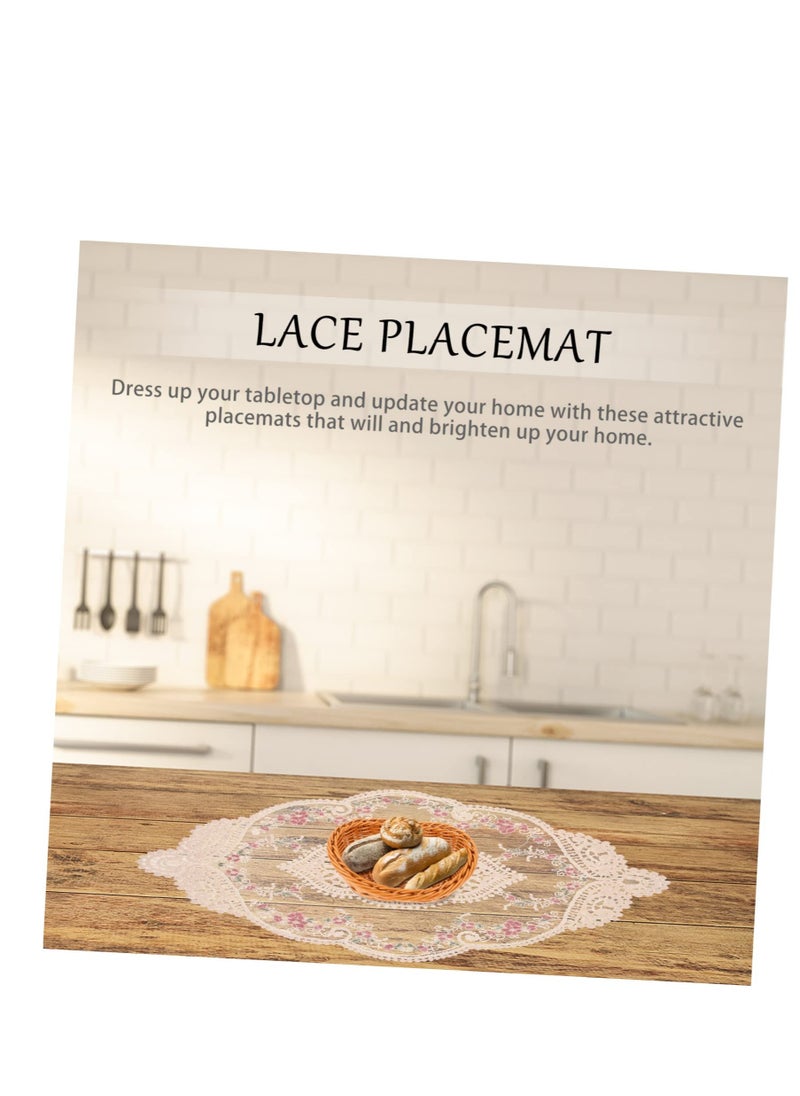 Excefore - 2 PCS Retro Lace Placemats, Floral Decor Circle Placemats, Handmade Embroidered Table Mats, Washable Lace Cutwork Placemats - Image 1