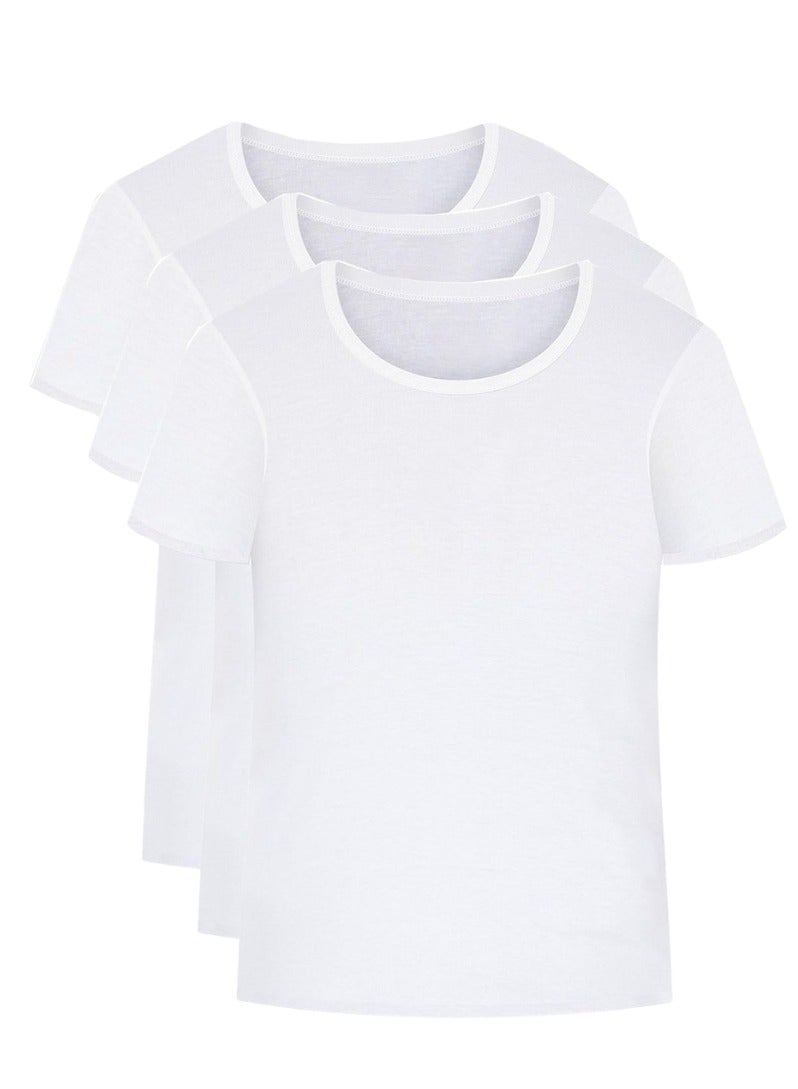 Lux Neo-Cotton Men's White Round Neck Half Sleeves 100% Cotton T Shirt | Antibacterial Freshness |Pack of 3| White