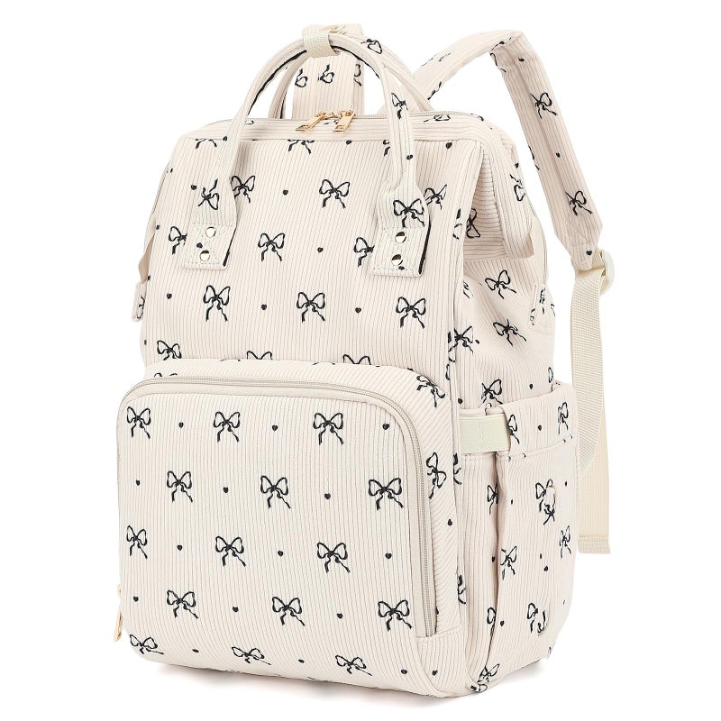 Dezcrab Baby Diaper Bag Backpack for Mom, Large Capacity Travel Nappy Bag for Boys & Girls with Stroller Straps (Corduroy Bow Tie) - Image 1