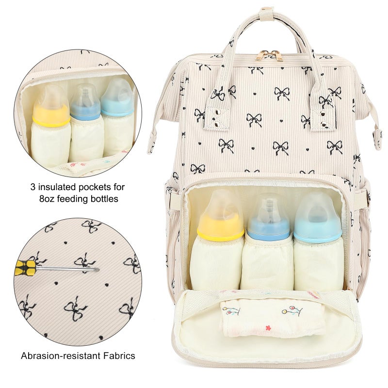 Dezcrab Baby Diaper Bag Backpack for Mom, Large Capacity Travel Nappy Bag for Boys & Girls with Stroller Straps (Corduroy Bow Tie) - Image 3
