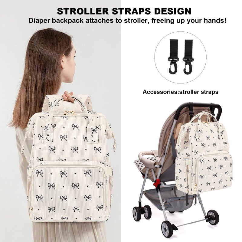 Dezcrab Baby Diaper Bag Backpack for Mom, Large Capacity Travel Nappy Bag for Boys & Girls with Stroller Straps (Corduroy Bow Tie) - Image 2