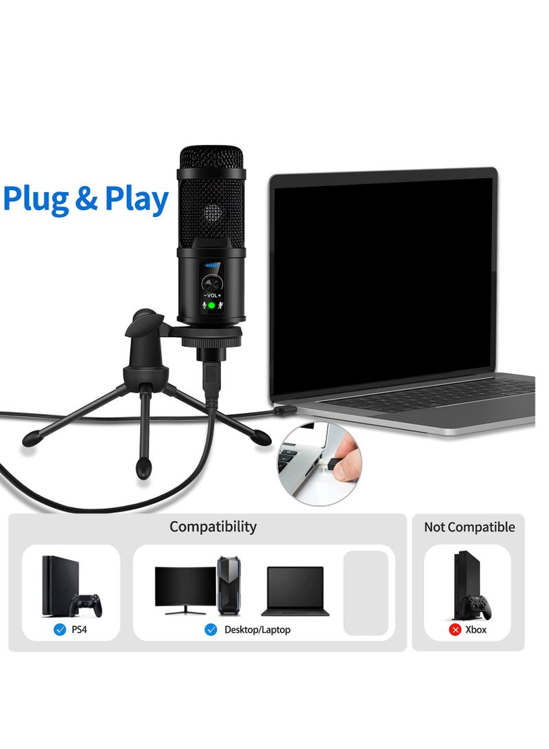 USB Microphone, With Built-In Headphone Jack & Volume Control, PC Microphone for Gaming Recording Streaming Voiceover - Image 5
