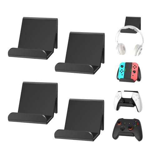 6amLifestyle حامل وحدة التحكم 4 عبوات من 6amLifestyle مع وسادات مضادة للانزلاق مدمجة لوحدات تحكم PS5 PS4 Xbox One Switch Pro تثبيت على الحائط لاصق/براغي، ملحقات وحدة تحكم عالمية Shark 14 Mini - Image 1