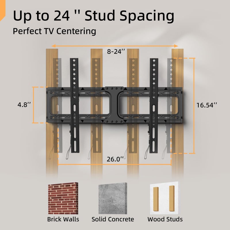 IWORKBOARD 55 65 75 85 inch Tilting TV Wall Mount for 32-90 '' TVs, Low Profile TV Mount Bracket, Safe Lock & Quick Release, Max VESA 600x400mm, 24 inch Studs,132 lbs, Fit Most 55+ 75+ 85+ 86 TVs - Image 5