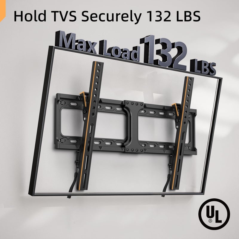IWORKBOARD 55 65 75 85 inch Tilting TV Wall Mount for 32-90 '' TVs, Low Profile TV Mount Bracket, Safe Lock & Quick Release, Max VESA 600x400mm, 24 inch Studs,132 lbs, Fit Most 55+ 75+ 85+ 86 TVs - Image 2