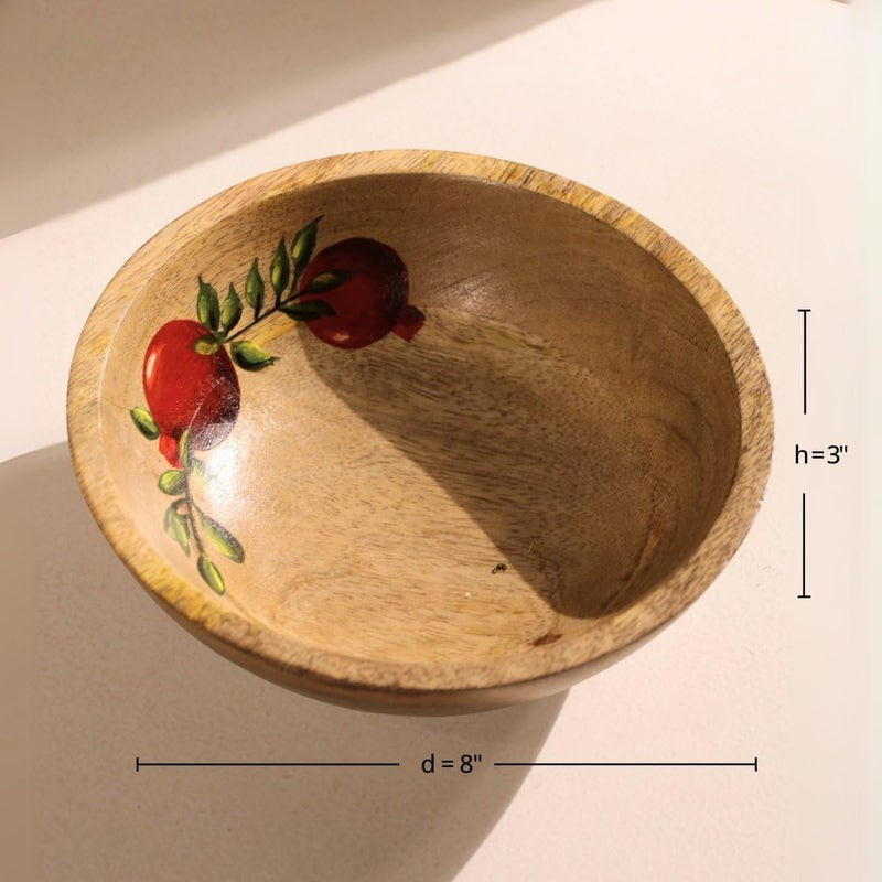 Peepul Tree Hand Painted Mango Wood Salad Bowl | Set of 1 Wooden Serving & Mixing Bowl for Kitchen | Multipurpose Serving Bowl for Breakfast Snacks Soup Serveware for Kitchen (3x8 inches) - Image 2